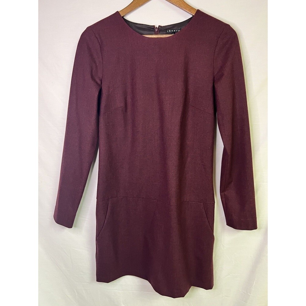 Theory Women’s Wool Maroon Dark Red Dress Long Sleeve Size 4